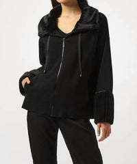 Joseph Ribkoff - Sweater Knit Fur Trim Long Sleeve Jacket