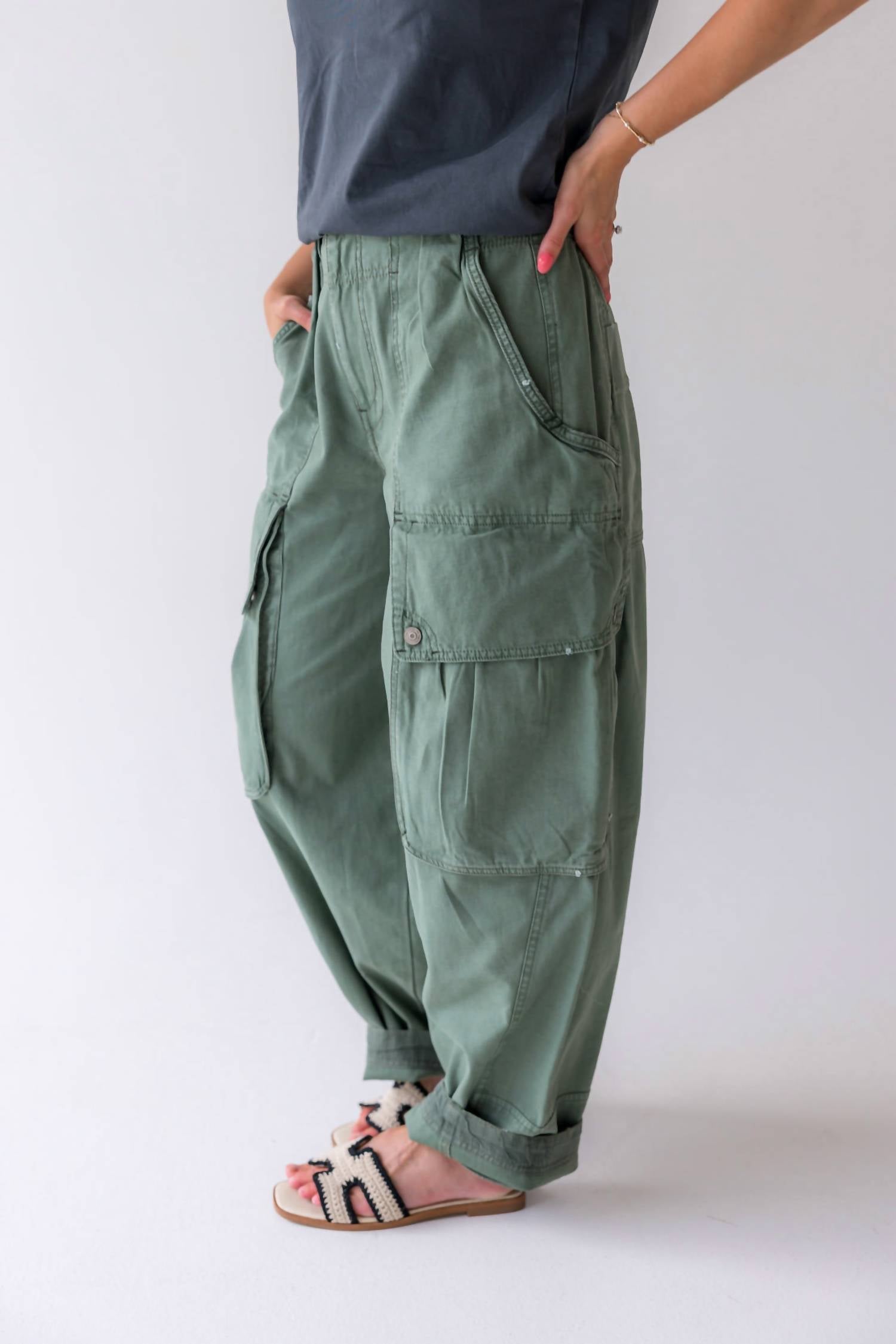 Free People Brentwood Slouch Pants in aged green - women's pants - detail view