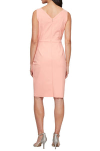 Alex Evenings - Women's V Neck Sleeveless Brooch Side Tiered Zipper Back Dress