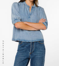 Velvet Heart Almafi Elbow Sleeve Top in light skyfall - women's blouse - alternate view