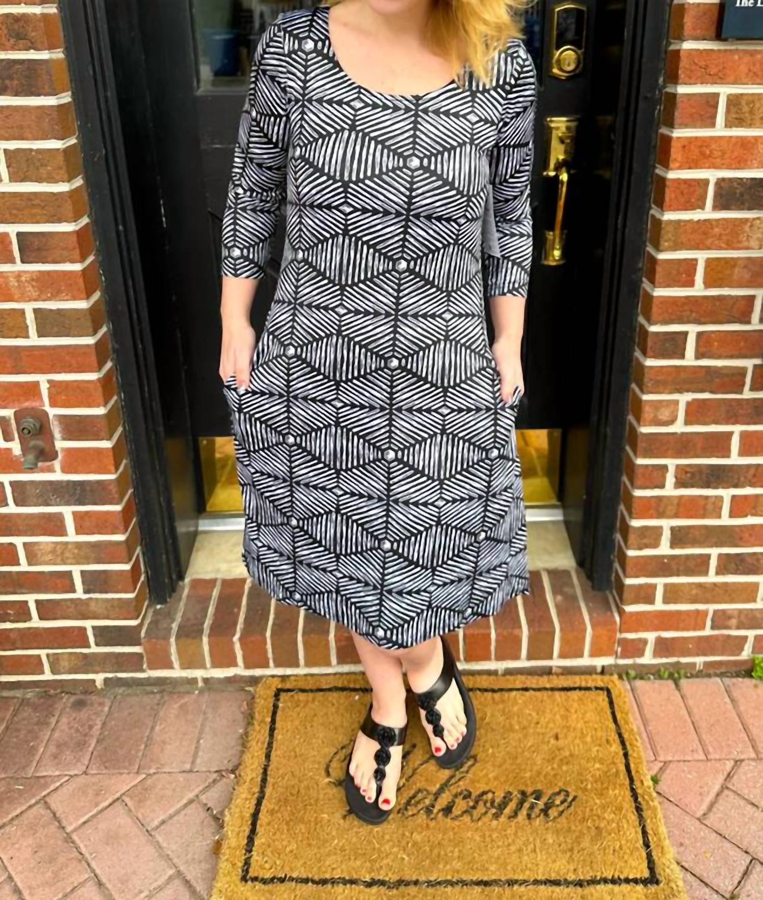 Tango Mango 3/4 Sleeve Spf Dress in black and white print - women's dress - detail view