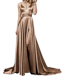 Sherri Hill - Silk Charmeuse V-neck High Slit Evening Gown