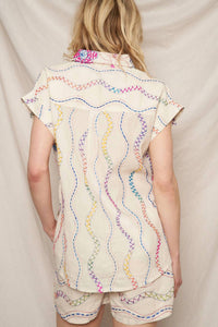 En Creme - Embroidered Short Sleeve Button Down Shirt