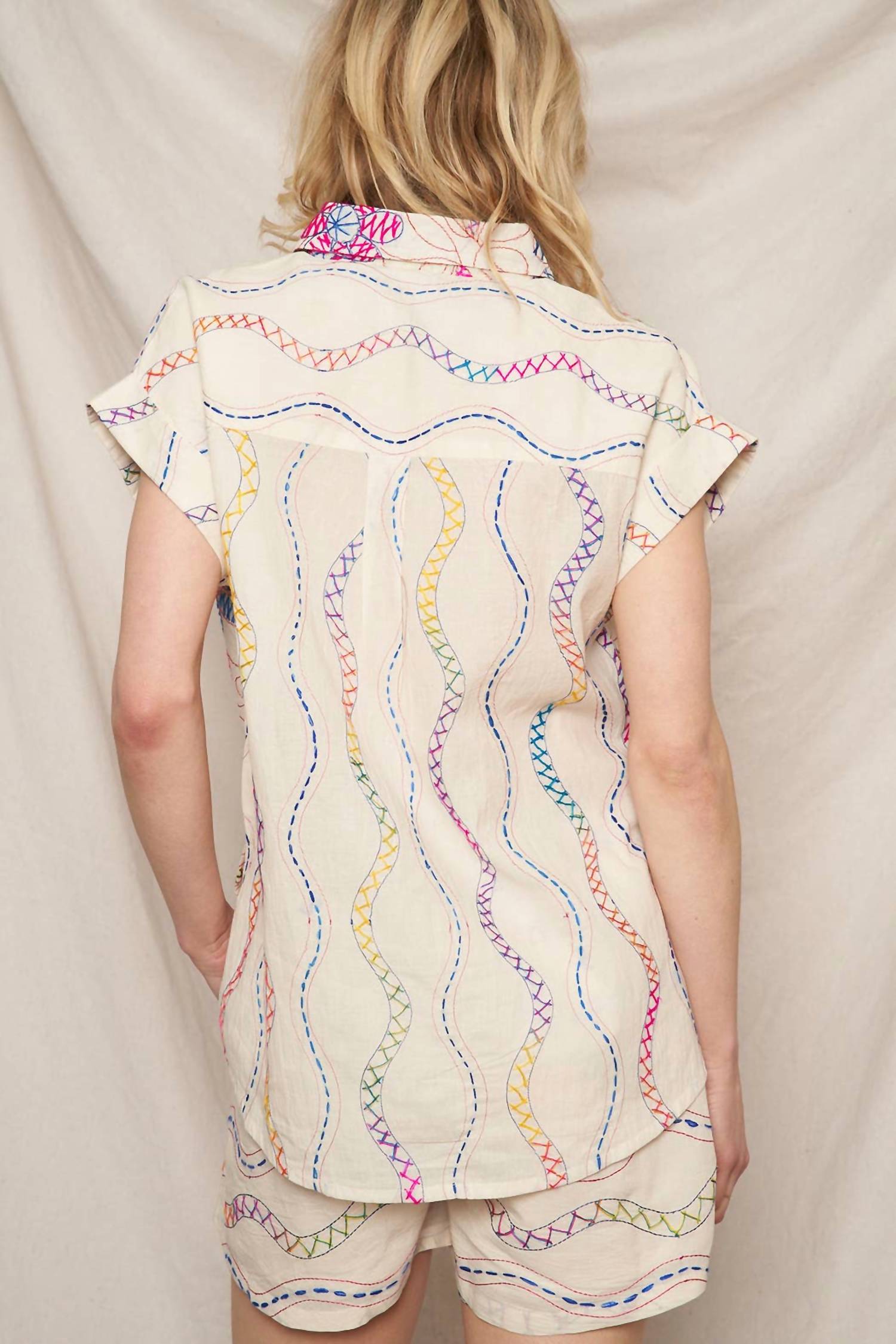 En Creme - Embroidered Short Sleeve Button Down Shirt
