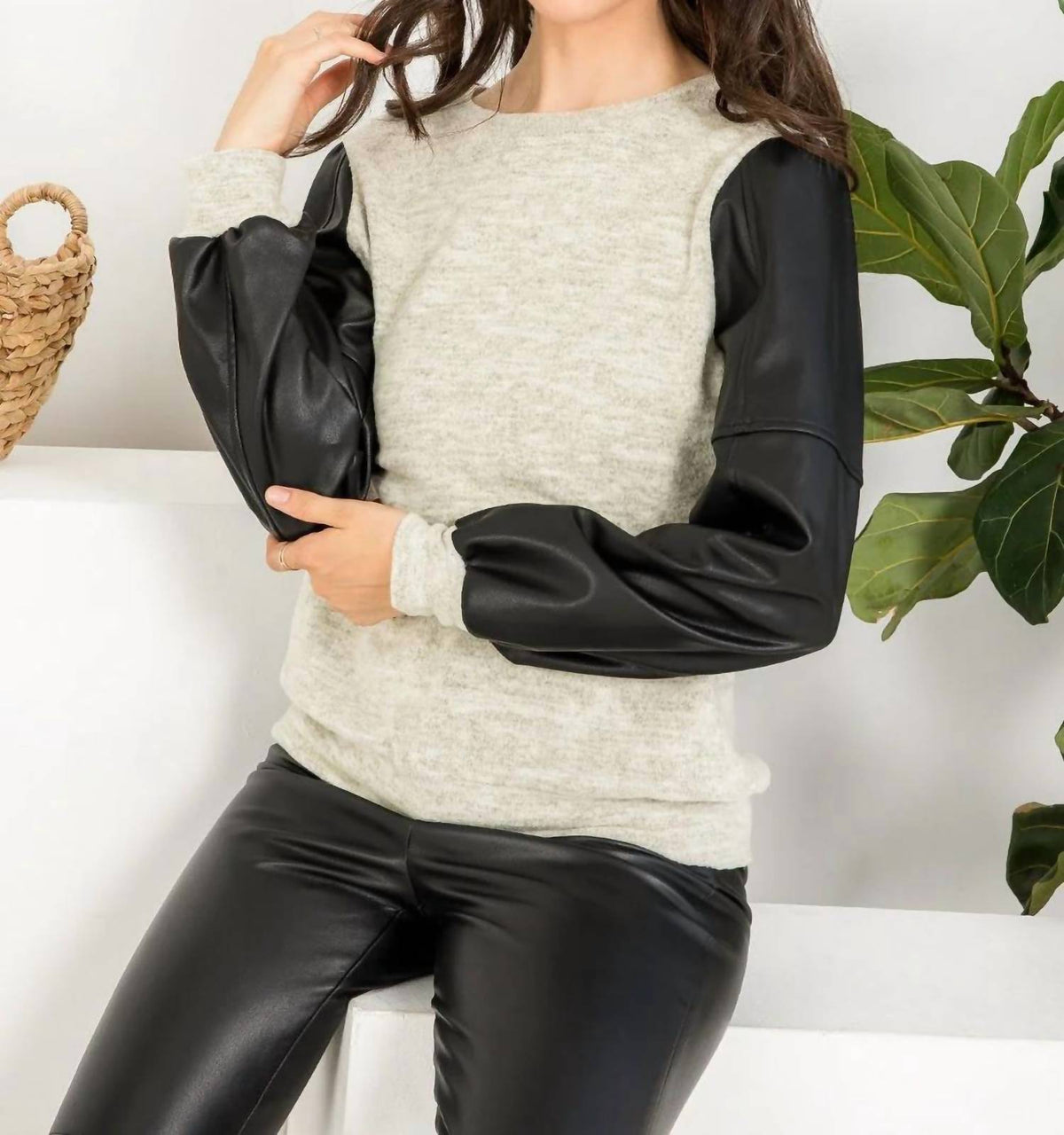 Thml - Knit and Leather Long Sleeve Top