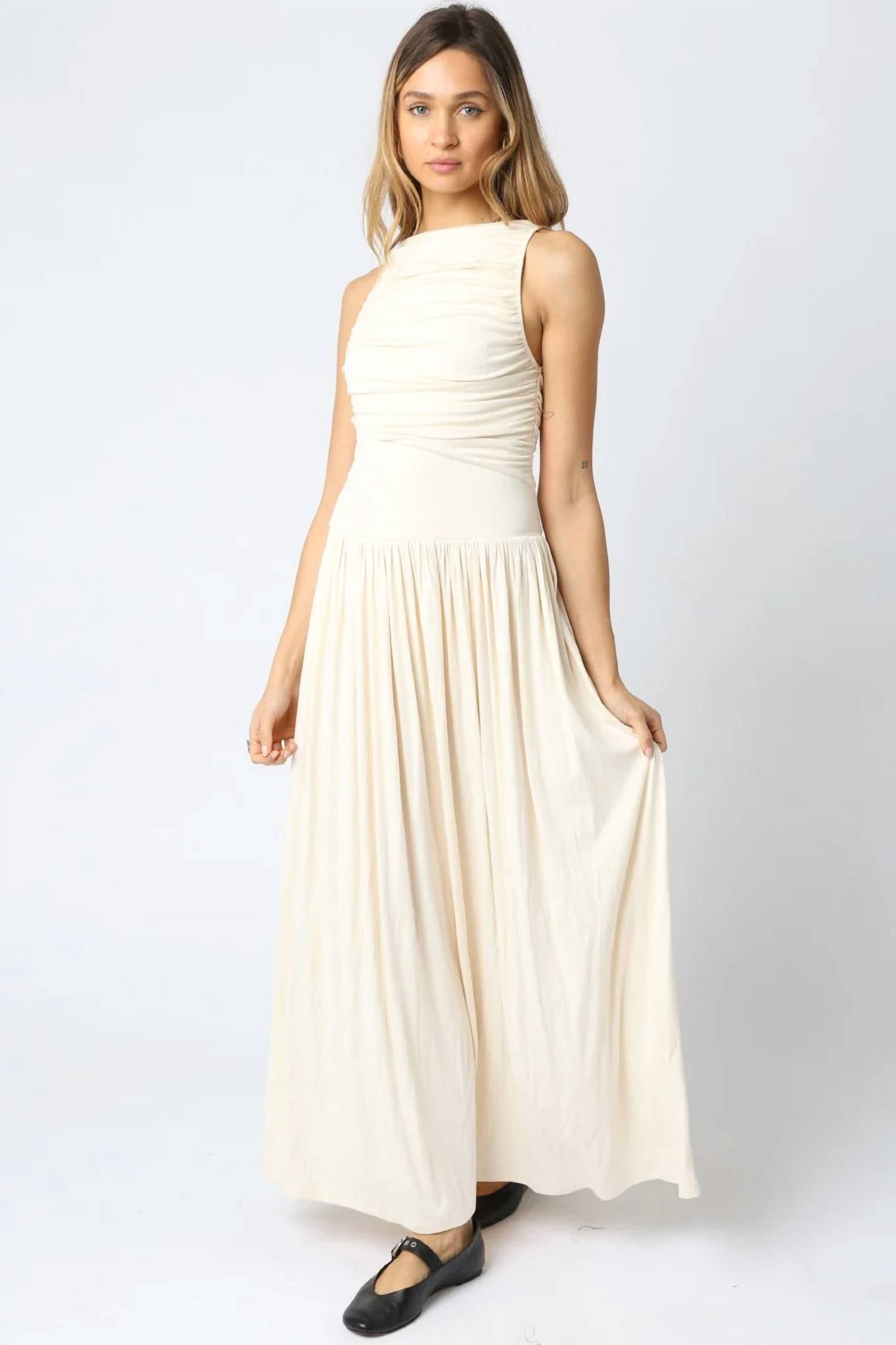 Olivaceous - Kyla Ruched Maxi Dress