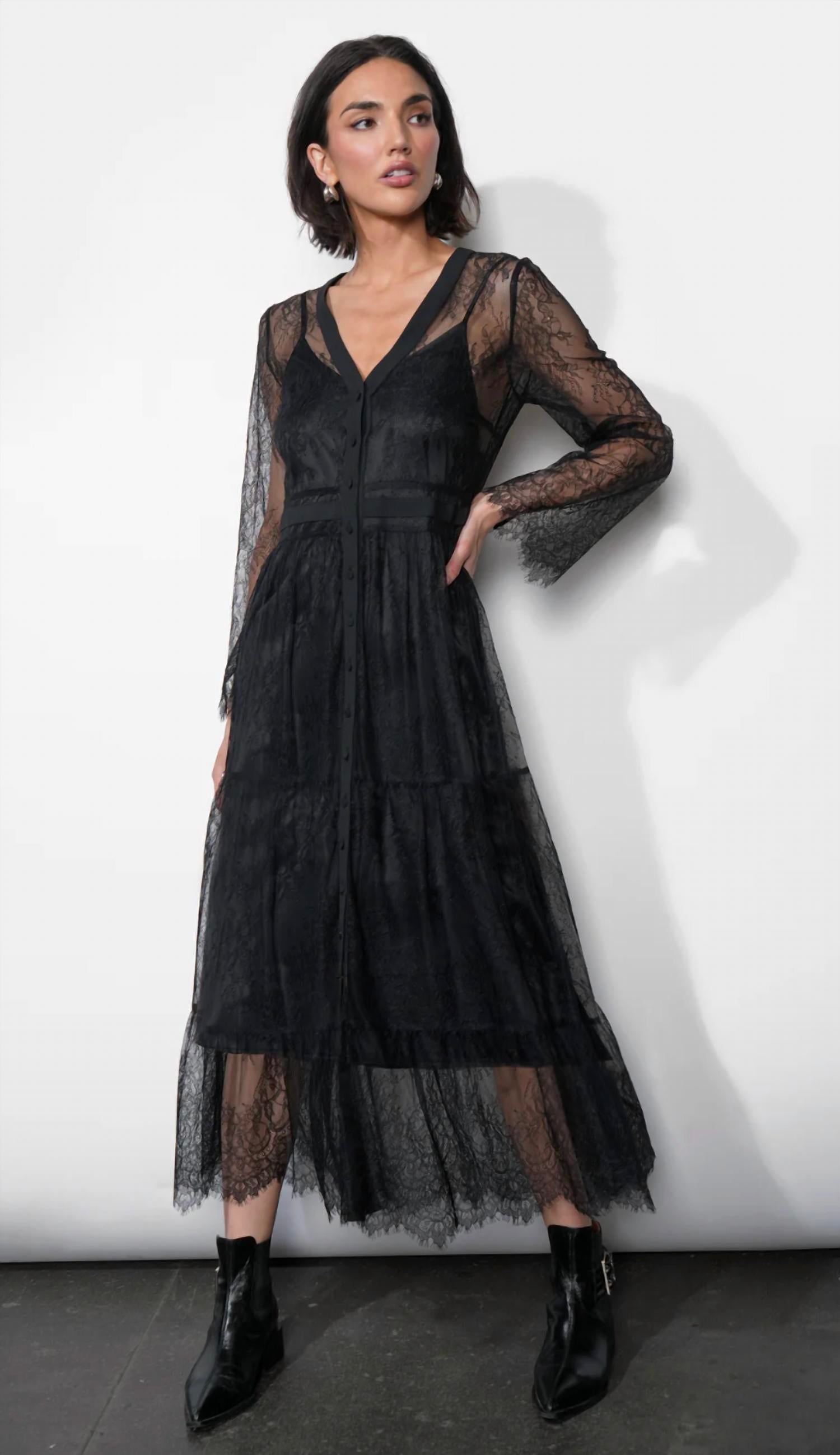 Greylin - Emma Button Up Lace Tiered Maxi Dress