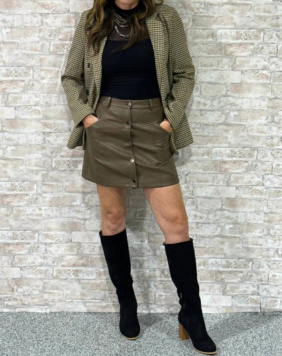 Bluivy - Leather Button-front Mini Skirt