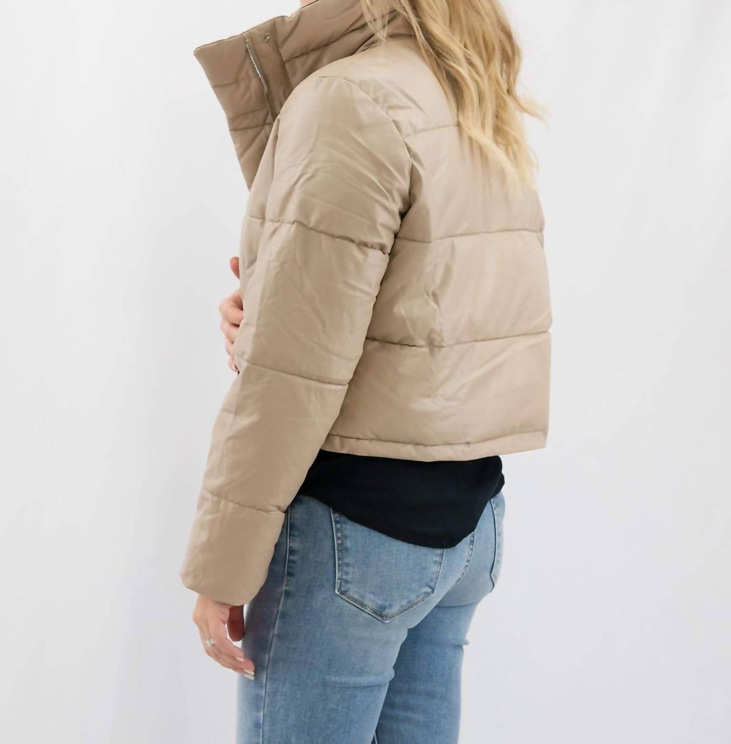 Coalition LA Vegan Leather Puffer Jacket in taupe - women's jacket - view 4