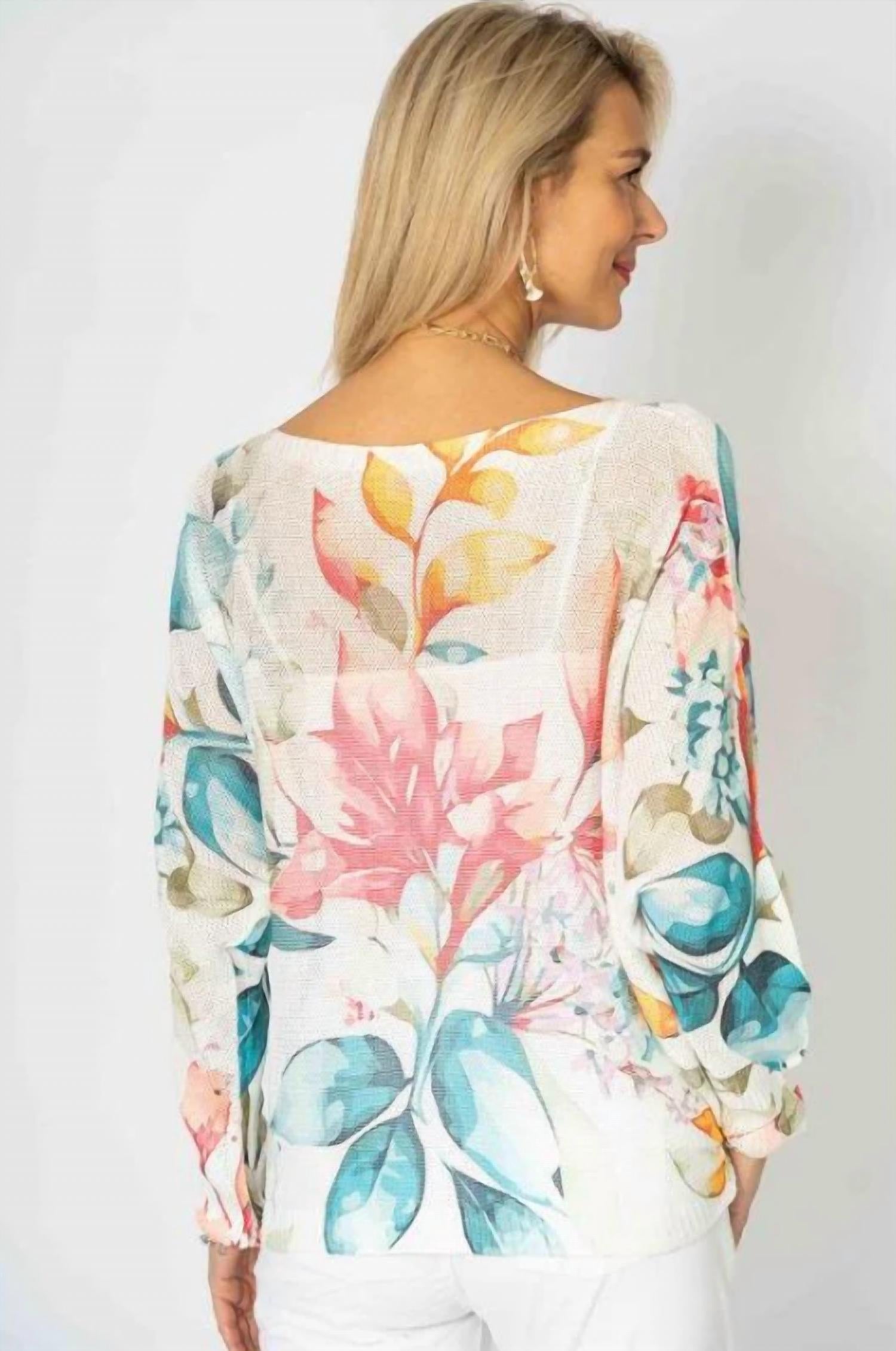 Look Mode Usa - Italian-made Floral Batwing Sweater