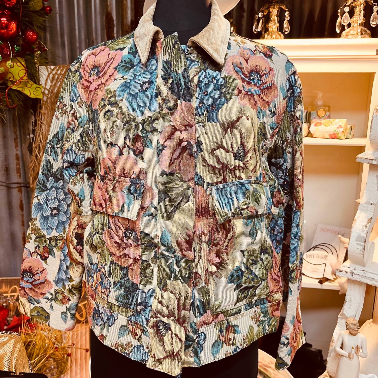 TRU LUXE Tapestry Jacket in floral multi - women's jacket - alternate view