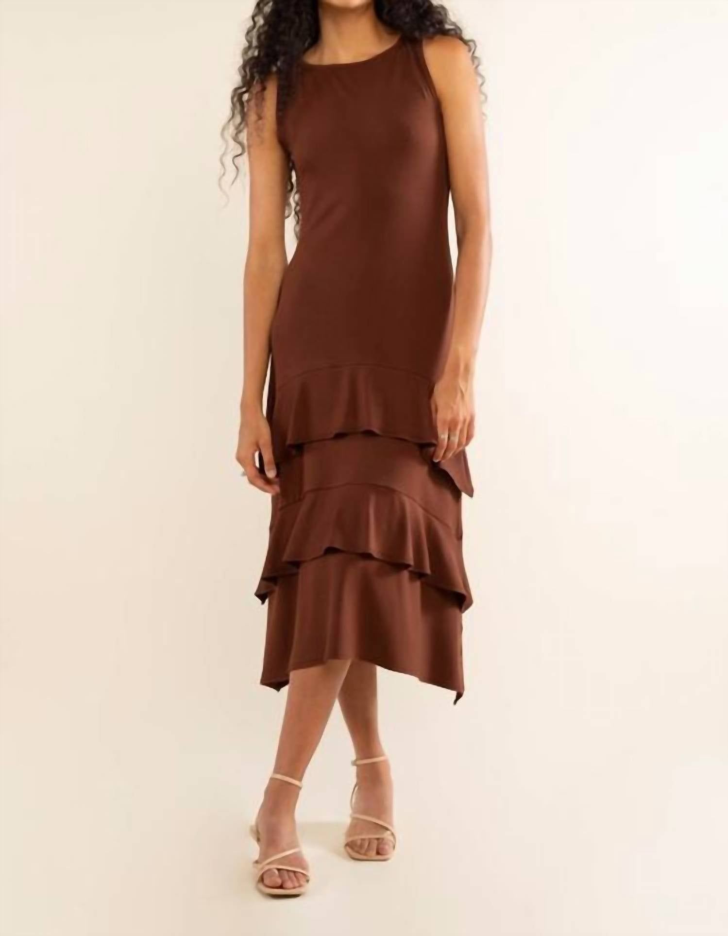 nlt Delphi Tiered Ruffle Dress in chocolate - women's dress