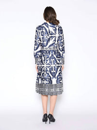Gracia - Floral Long Sleeve Lapel Collar Tie Belt Dress