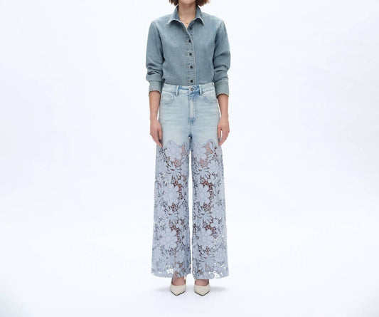 Bayeas - Rhinestone Patchwork Wide Leg Jeans