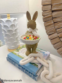 Mudpie - Woven Wicker Resin Bunny Sitter with Candy Dish