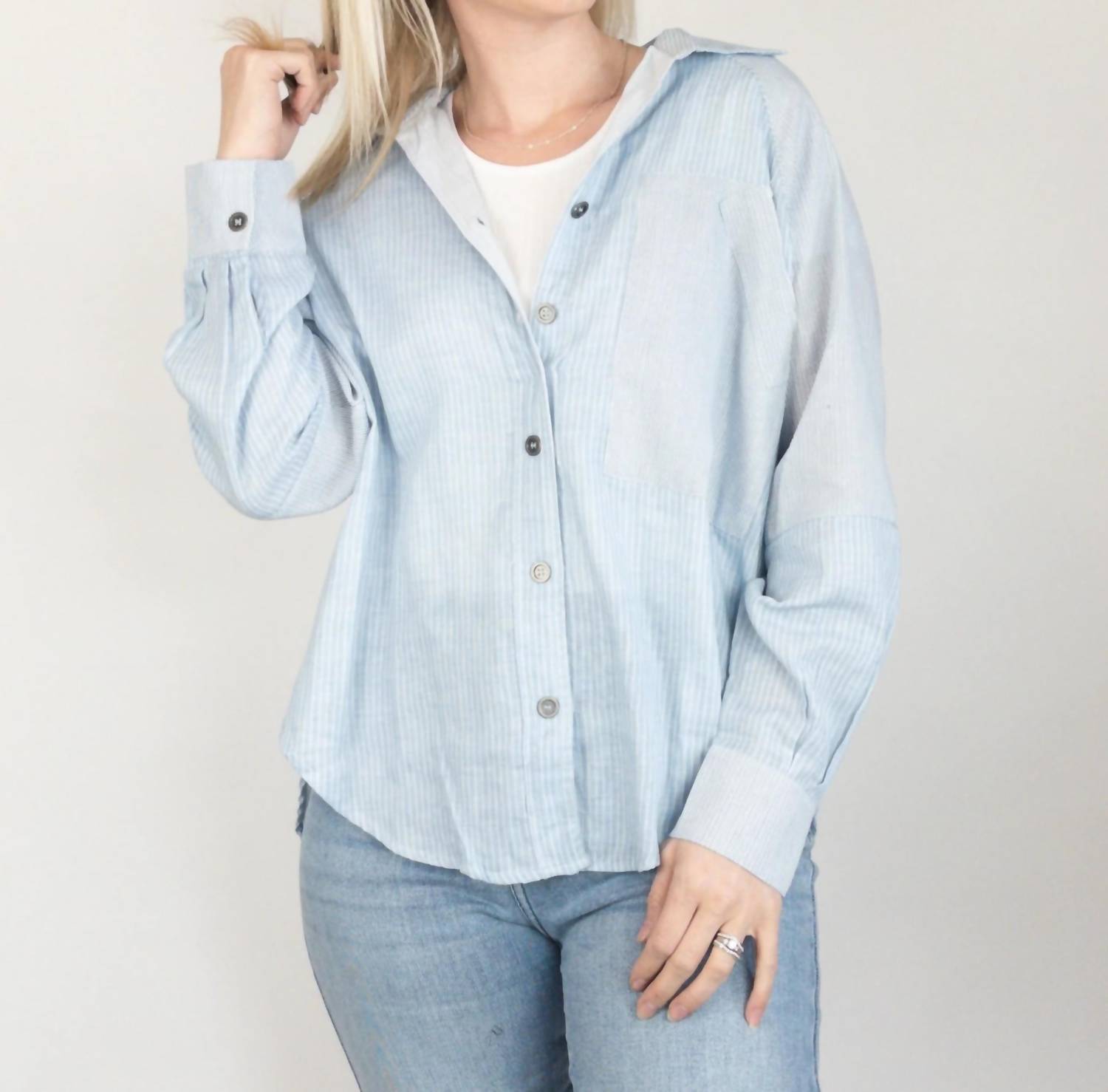 Aemi + Co - Mixed Stripe Oversized Button Down Top