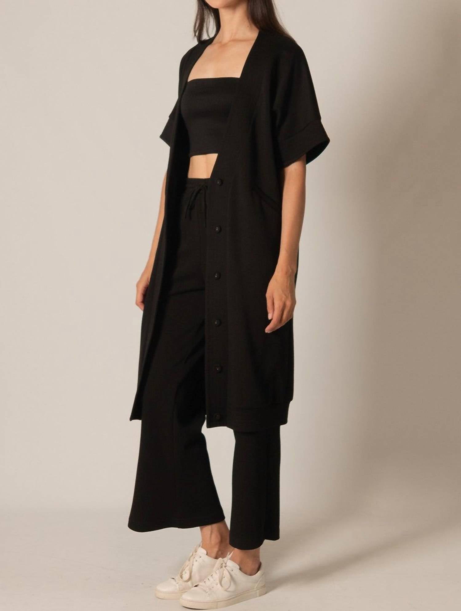 Before You Collection Sofia Modal Contrast Cardigan in black - women's cardigan - view 4
