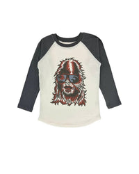 TINY WHALES Yeti Long Sleeve Tee in natural faded black - kids' shirt - detail view