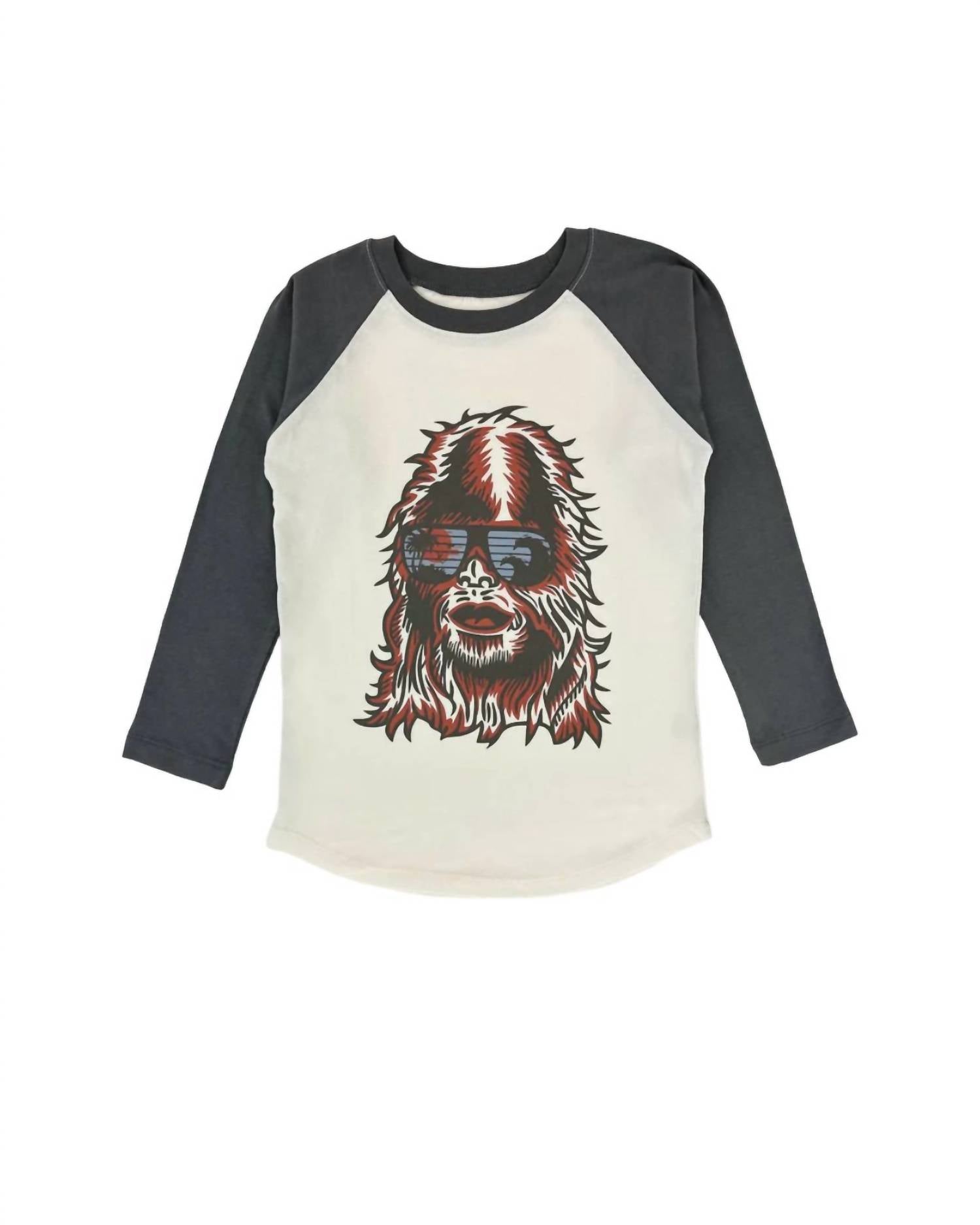 TINY WHALES Yeti Long Sleeve Tee in natural faded black - kids' shirt - detail view