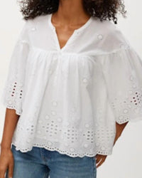 Michael Stars Gloria Flutter Top in white - women's blouse - detail view