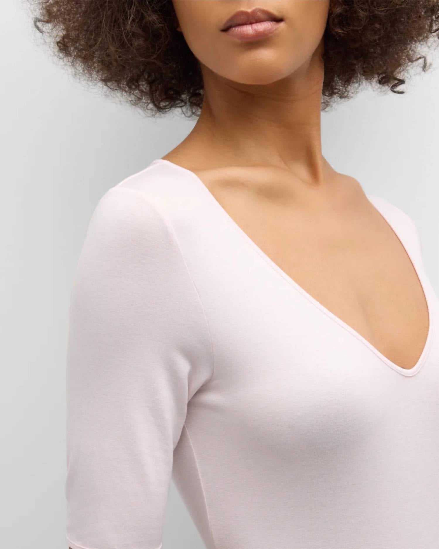MAJESTIC FILATURES Soft Touch Elbow Sleeve V-neck Tee in petale - women's t-shirt - view 4