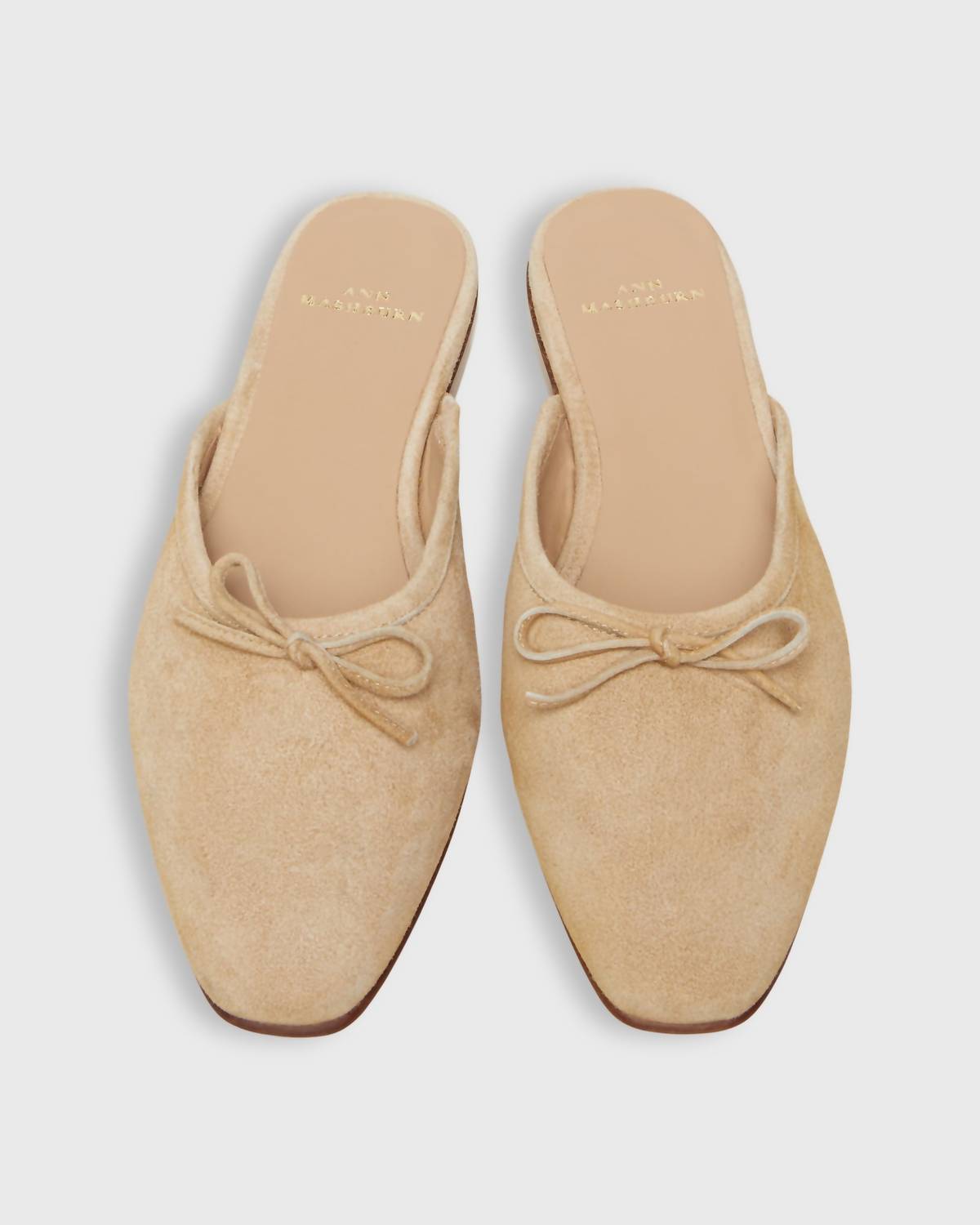 Ann Mashburn Women's Joy Mule in camel suede - women's shoe - detail view