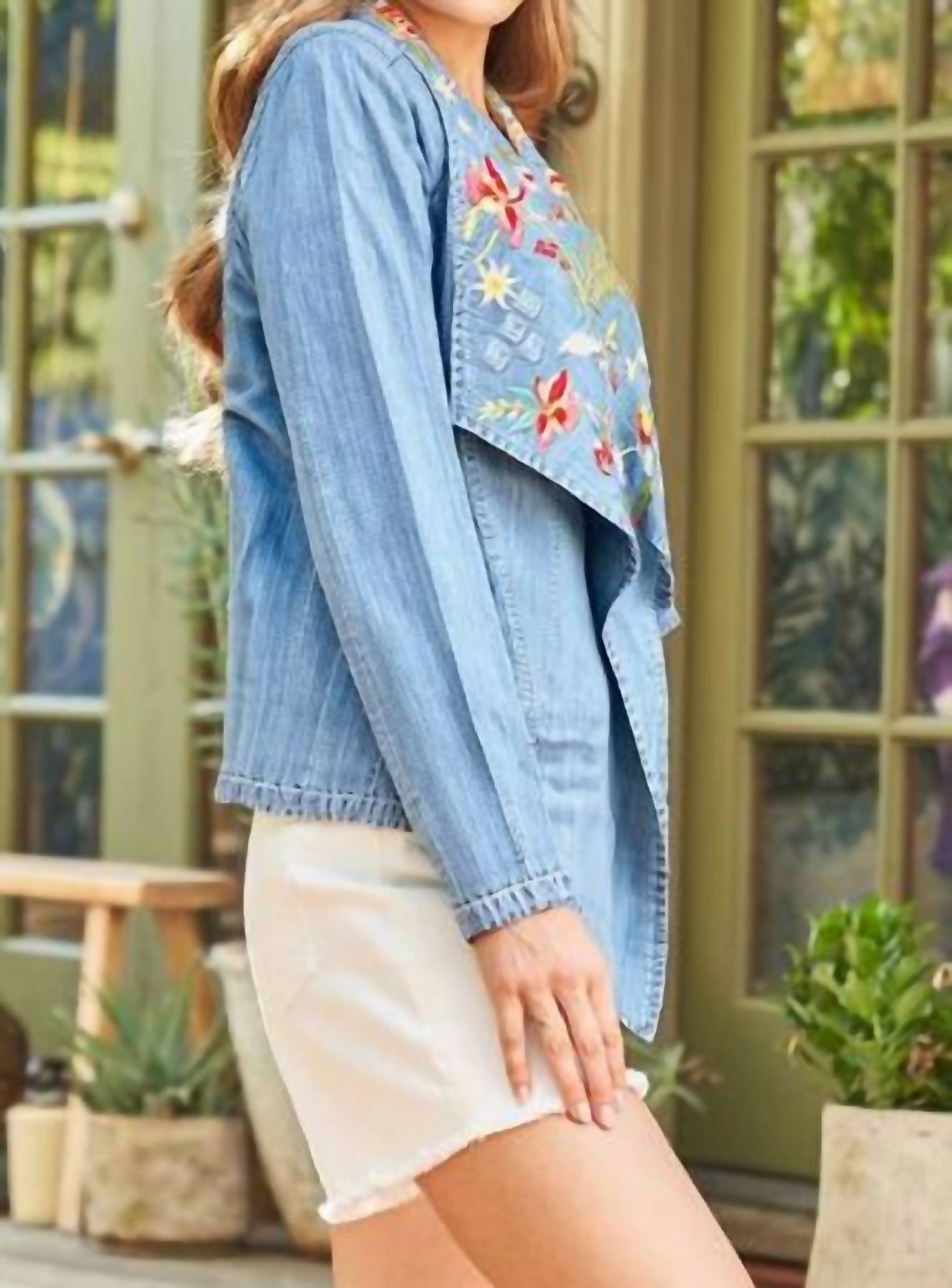 Paparazzi - Embroidered Denim Tencel Cascade Jacket