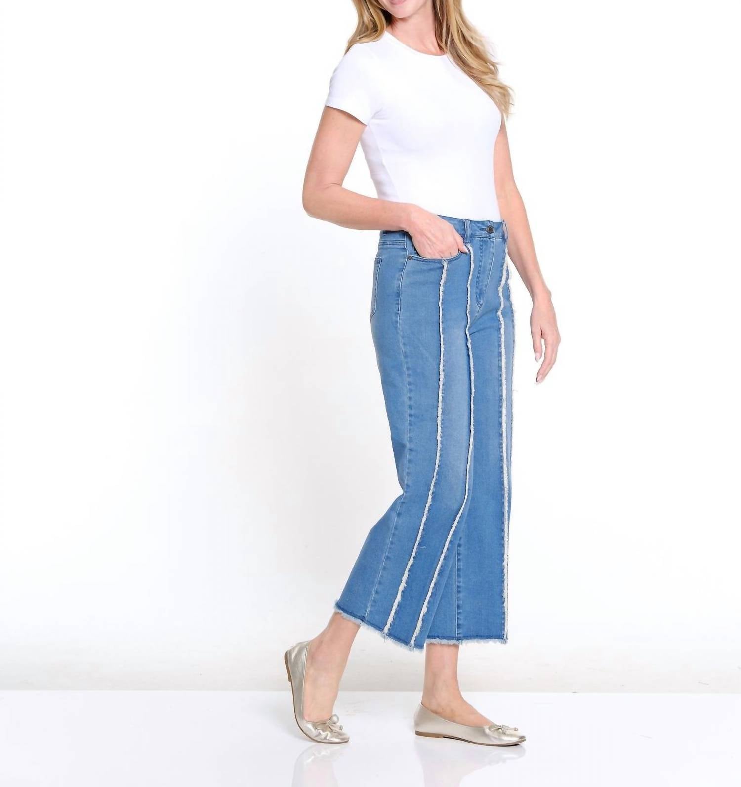 Multiples - Fringe-seamed Denim Crop Jeans
