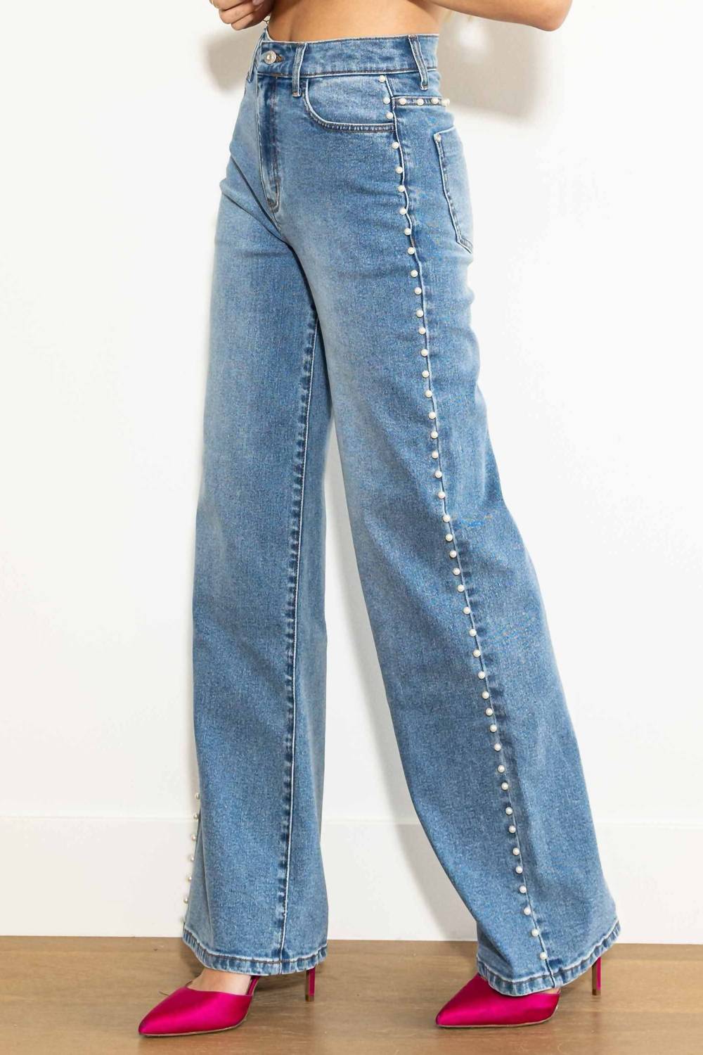 Vibrant M.I.U - Pearly Perfection Embellished Denim Jeans