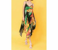 Flying Tomato - Tropical Print Hanky Hem Midi Dress
