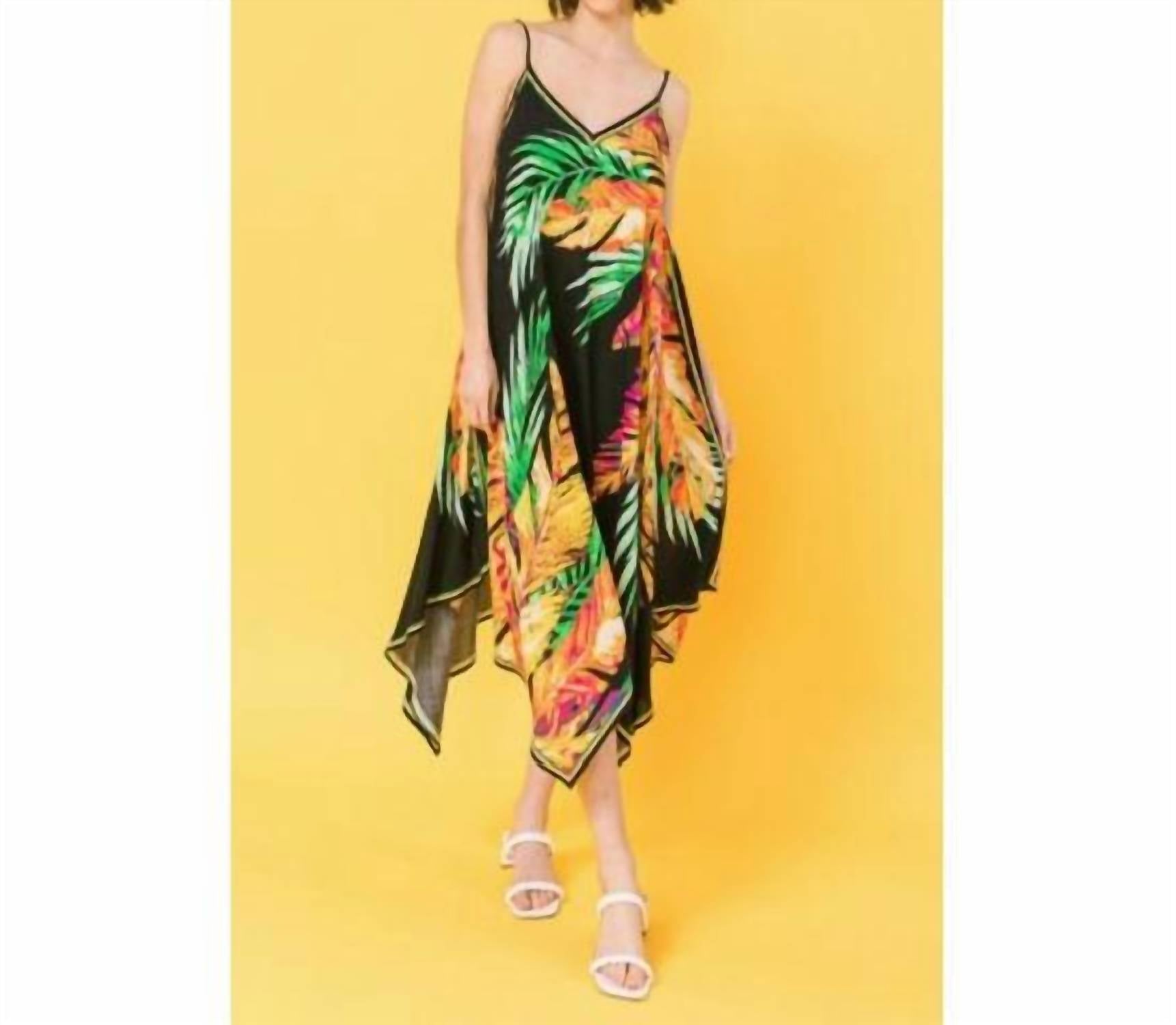 Flying Tomato - Tropical Print Hanky Hem Midi Dress