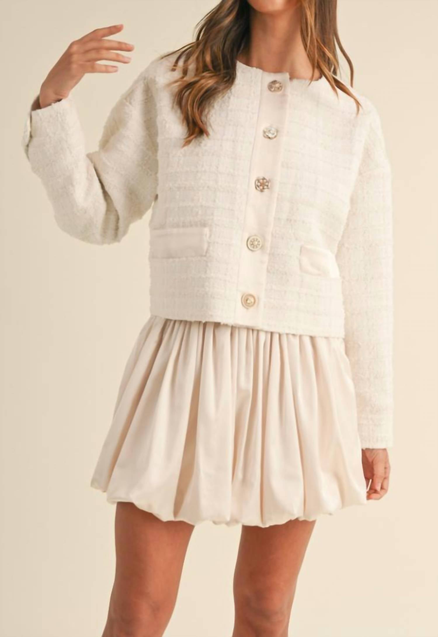 Mable - Jewel Button Up Tweed Jacket