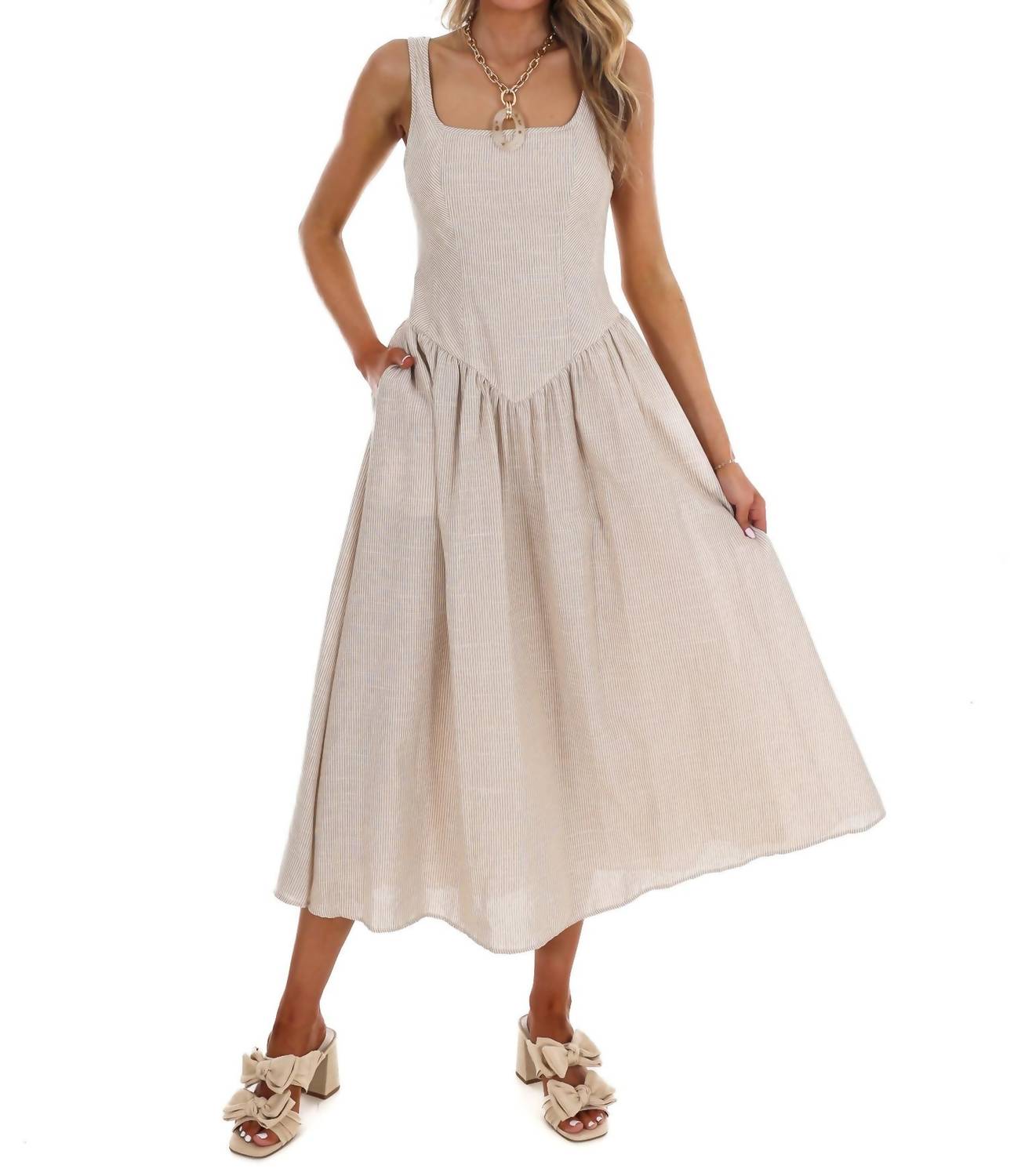 Mustard Seed Showing Off Stripe Maxi Dress in taupe - women's dress - view 4