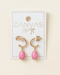 CANVAS Style Women's Caroline Gemstone Drop Hoop Earrings in fuchsia - women's jewelry