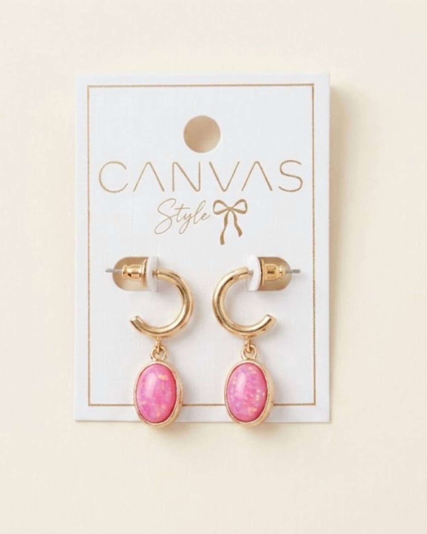 CANVAS Style Women's Caroline Gemstone Drop Hoop Earrings in fuchsia - women's jewelry