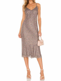 Gold Hawk Chloe Silk Printed Dress in taupe stained glass print - women's dress