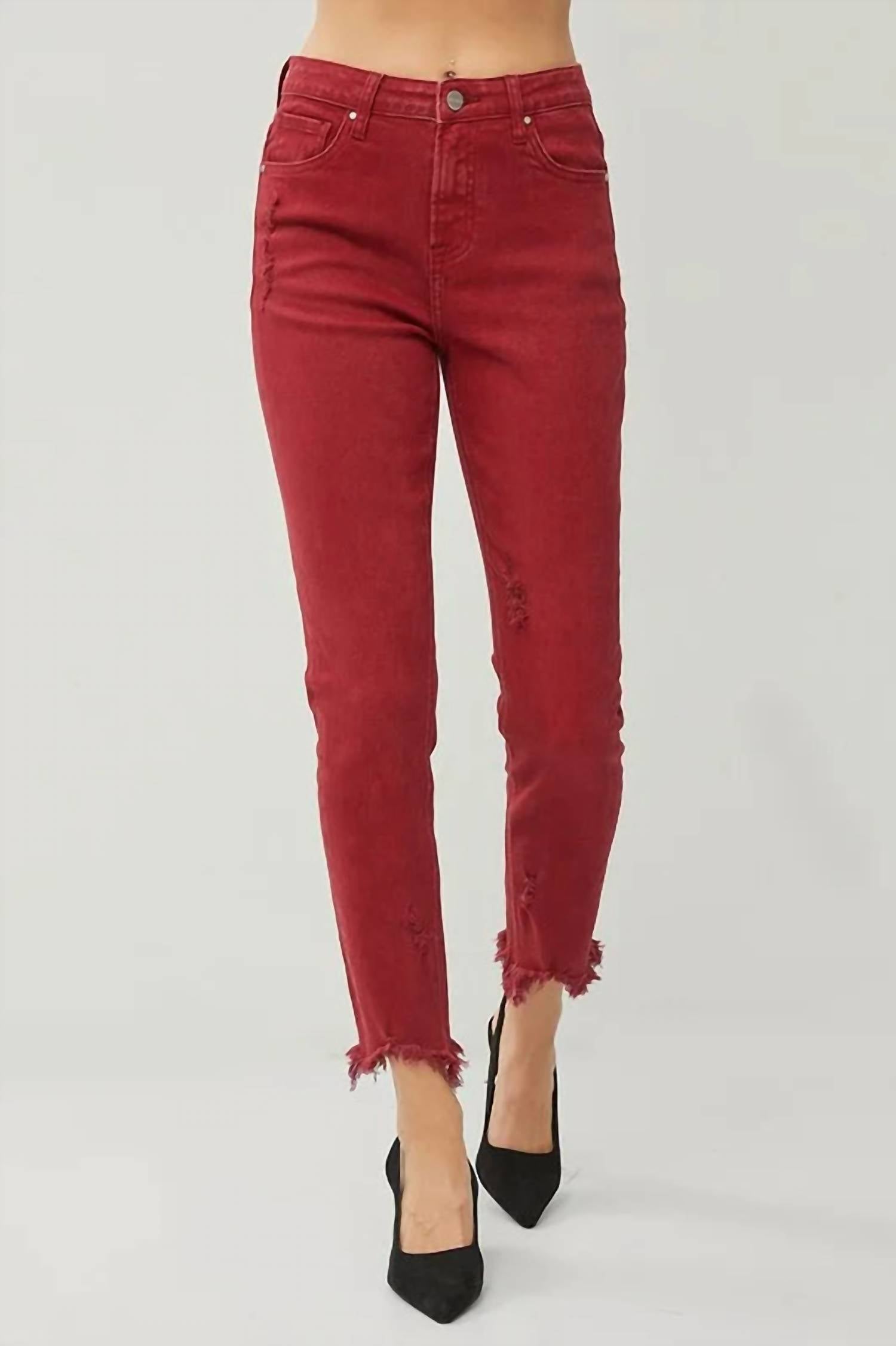 Risen - High Rise Fray Hem Skinny Jeans