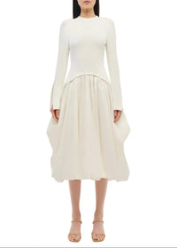SIMKHAI Kenlie Taffeta Knit Midi Dress in ivory - women's dress