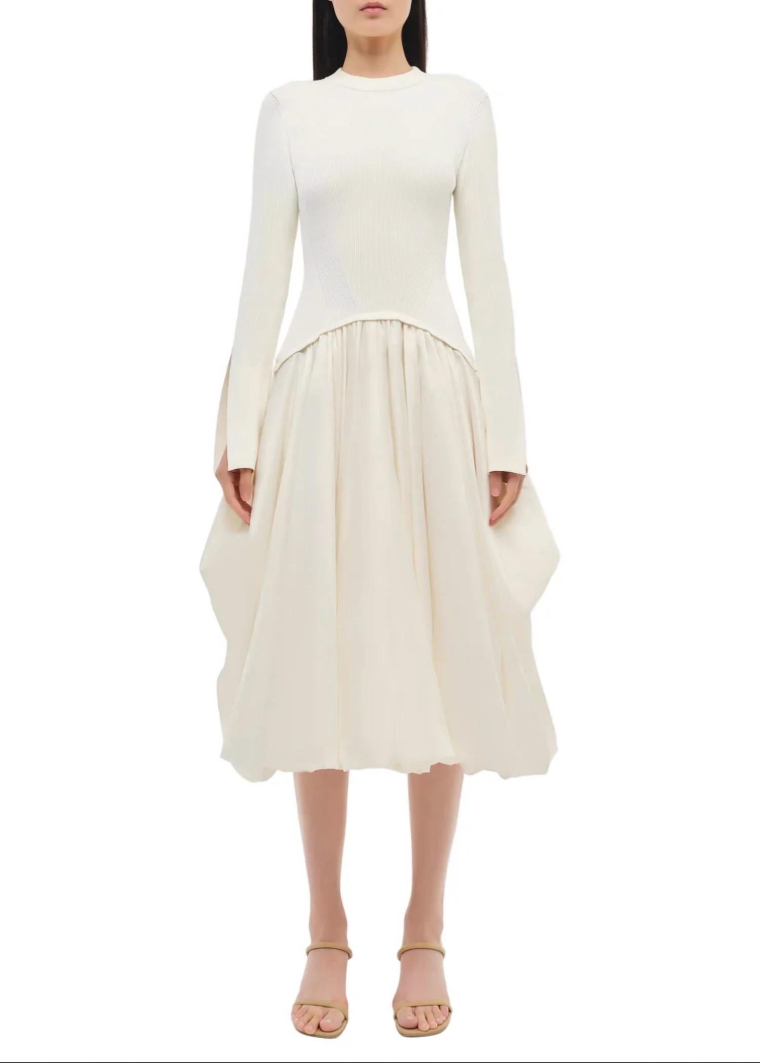 SIMKHAI Kenlie Taffeta Knit Midi Dress in ivory - women's dress