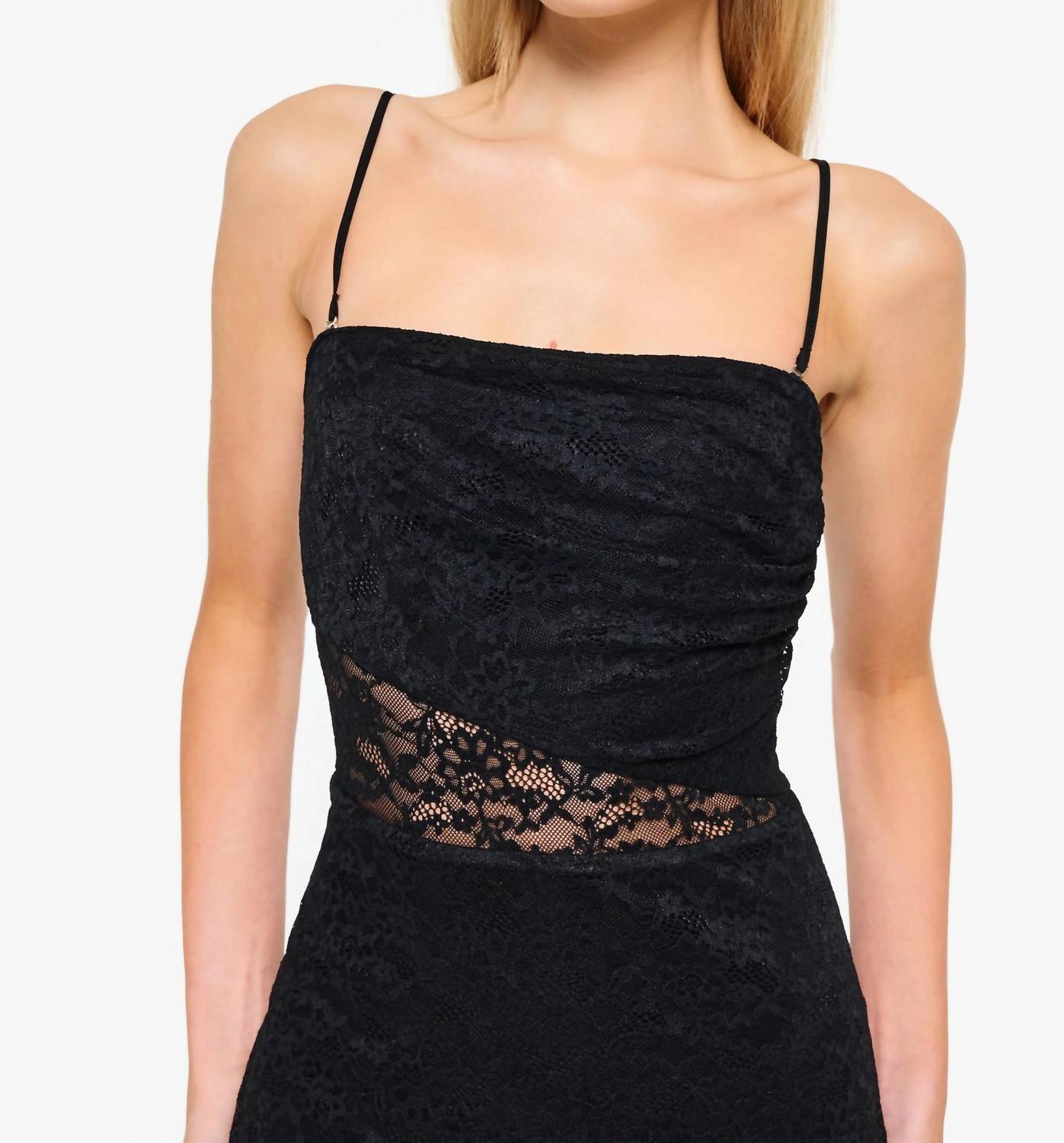Cami NYC Marseille Lace Midi Dress in black gold - women's dress - detail view