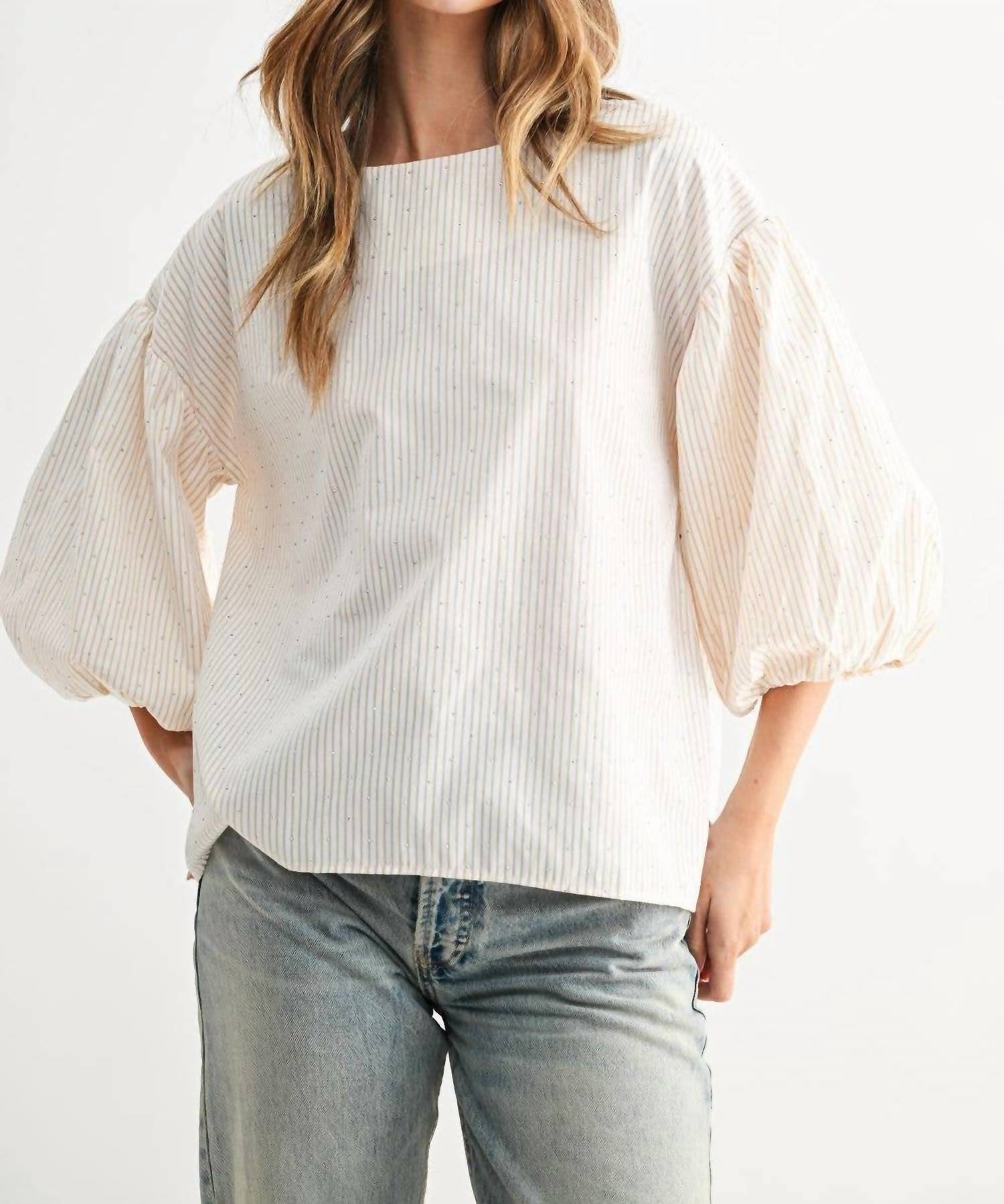 Joh Jerra Striped Woven Cotton Poplin Top in khaki - women's blouse