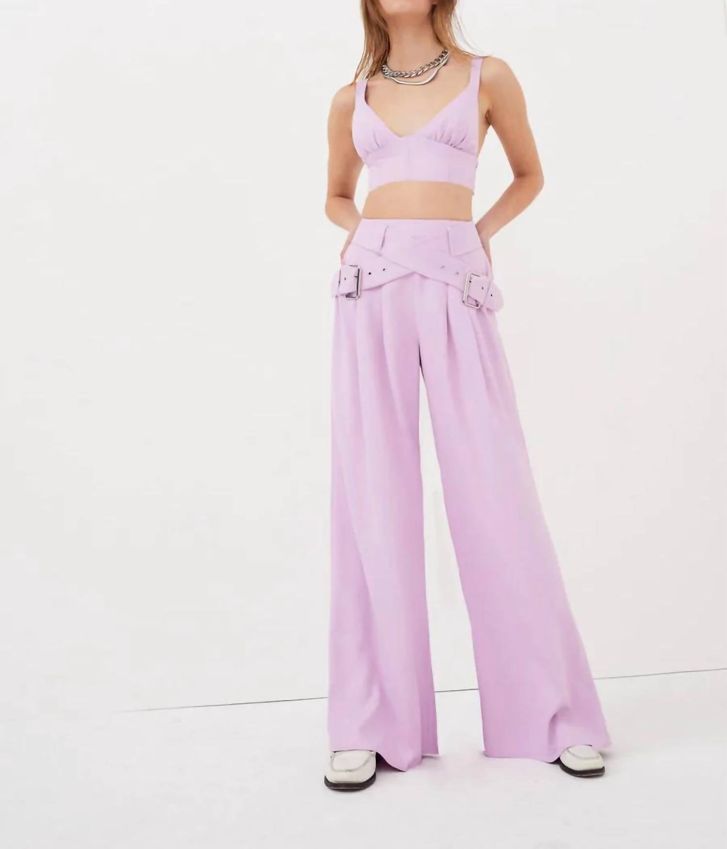 for Love & Lemons Natasha Wide Leg Pant With Belt in purple - women's pants