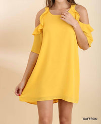 Umgee - Hello Sunshine Cold Shoulder With Ruffles Dress