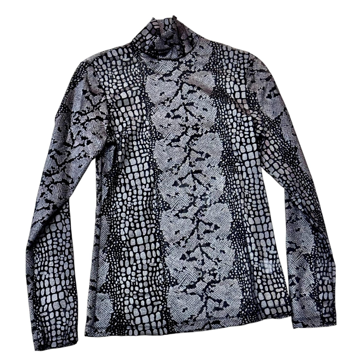 Petit Pois By Viviana G - Snake Patterned Mesh Turtle Neck Sleeve