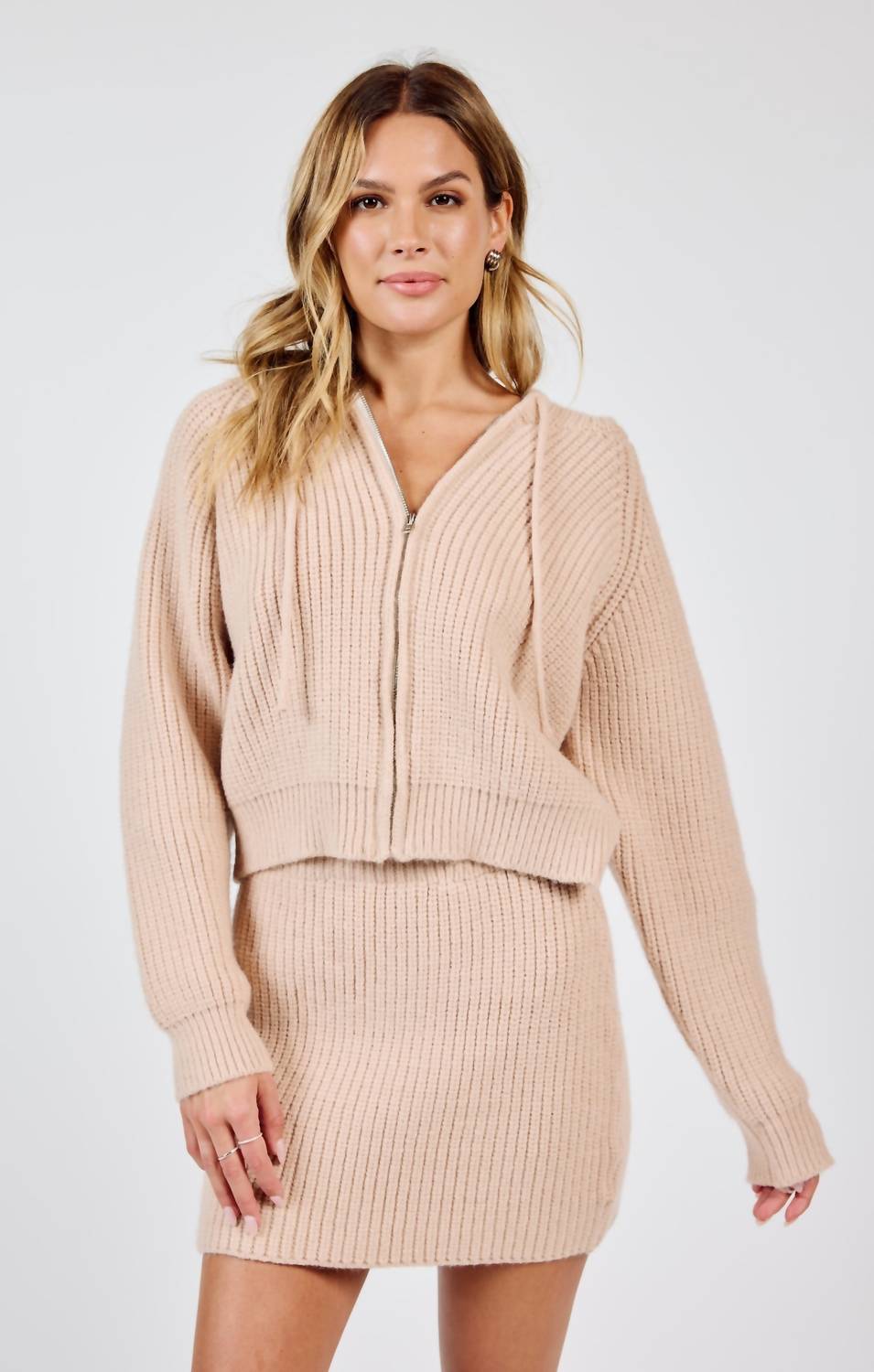 Sadie & Sage - Repair Zip Up Knit Sweater With Hood
