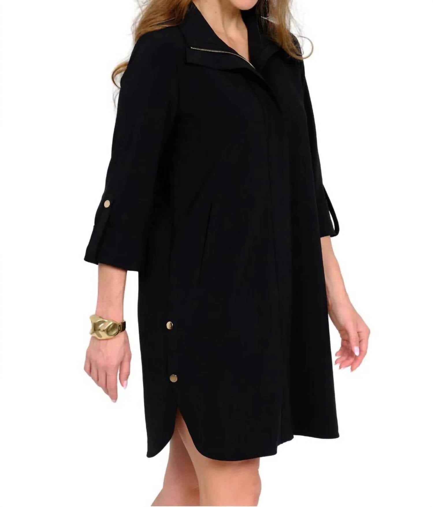 LIOR Milo Hidden Placket Dress in black - women's dress - detail view