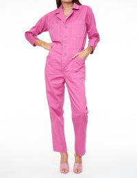 PISTOLA Tanner Long Sleeve Field Worker Jumpsuit in fuschia - women's pants