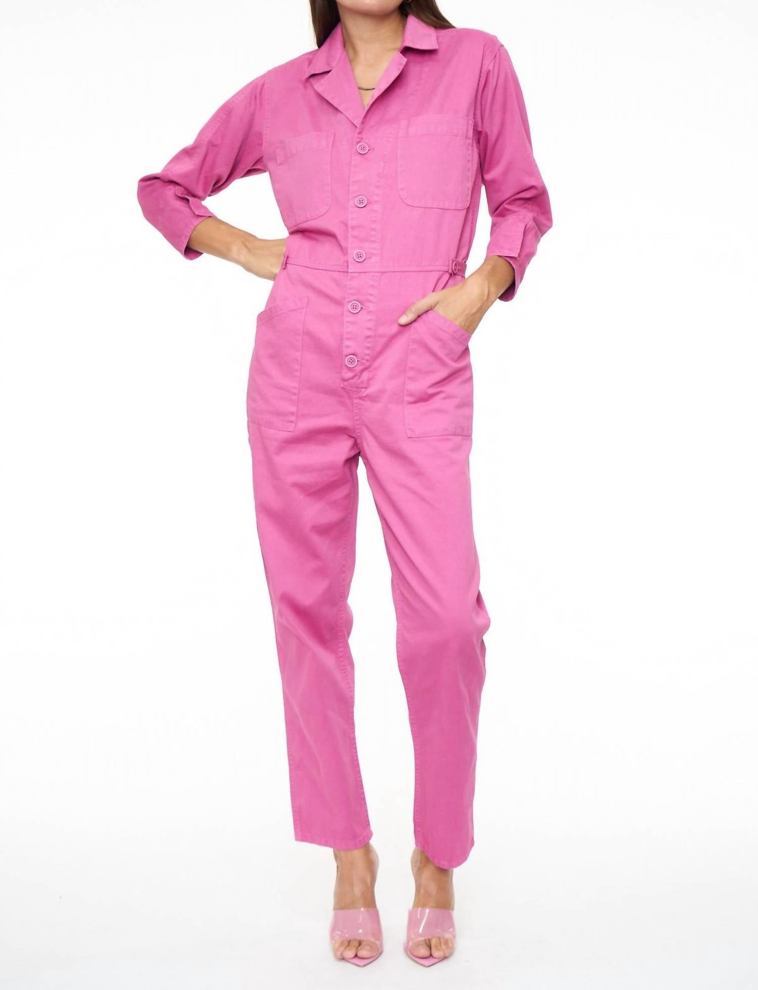 PISTOLA Tanner Long Sleeve Field Worker Jumpsuit in fuschia - women's pants