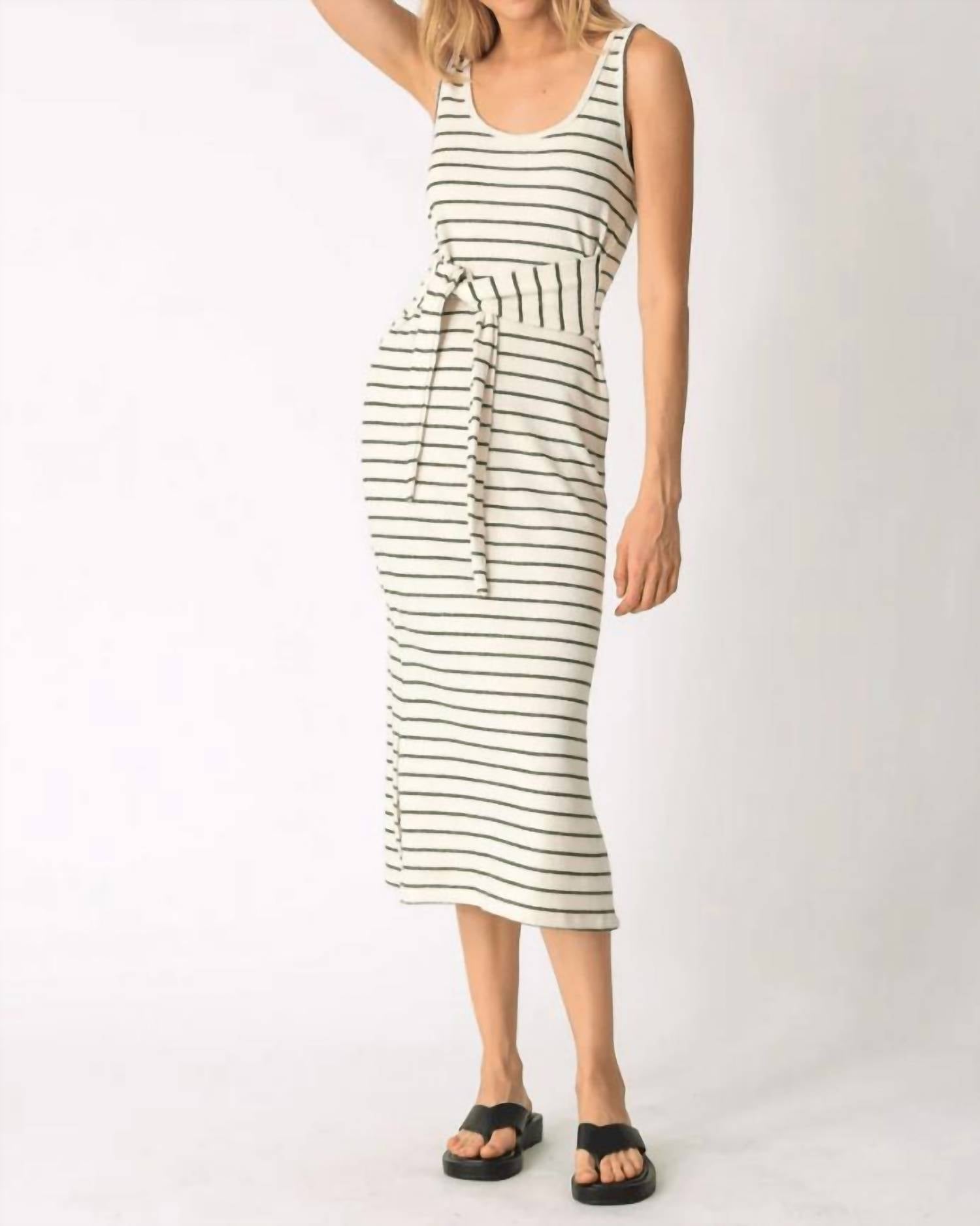 Electric & Rose - Camron Stripe Tie Waist Terry Cloth Midi Dress