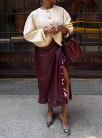 Never Fully Dressed - Vegan Leather Ruffle Jaspre Midi Skirt
